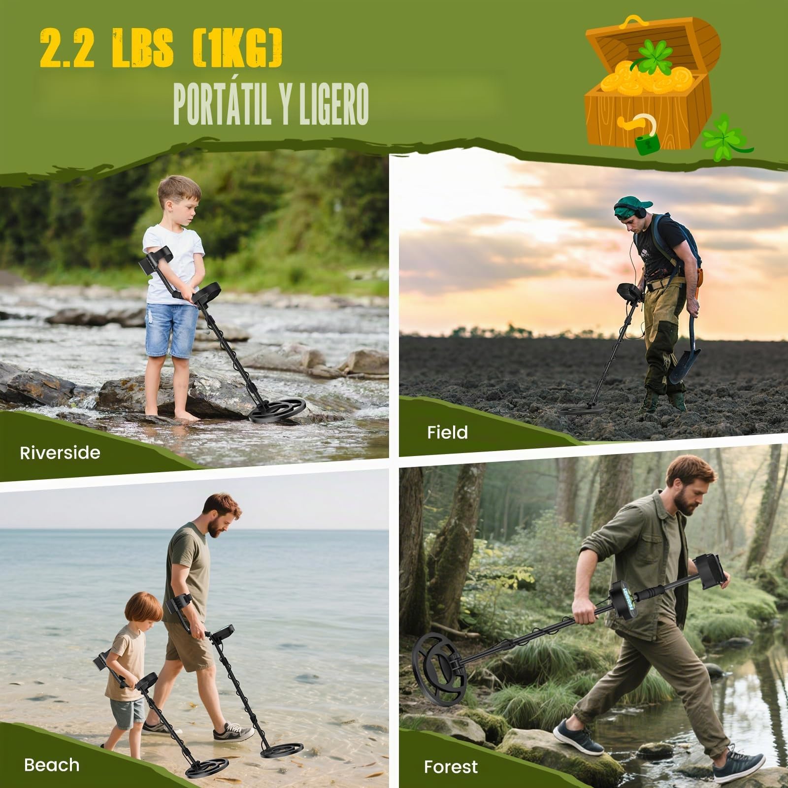 Detector de metales para adultos y niños, longitud ajustable, sensibilidad y audio, todos los modos de metal/DISC/PP, pantalla LCD, kit profesional de detector de oro para playa y jardín