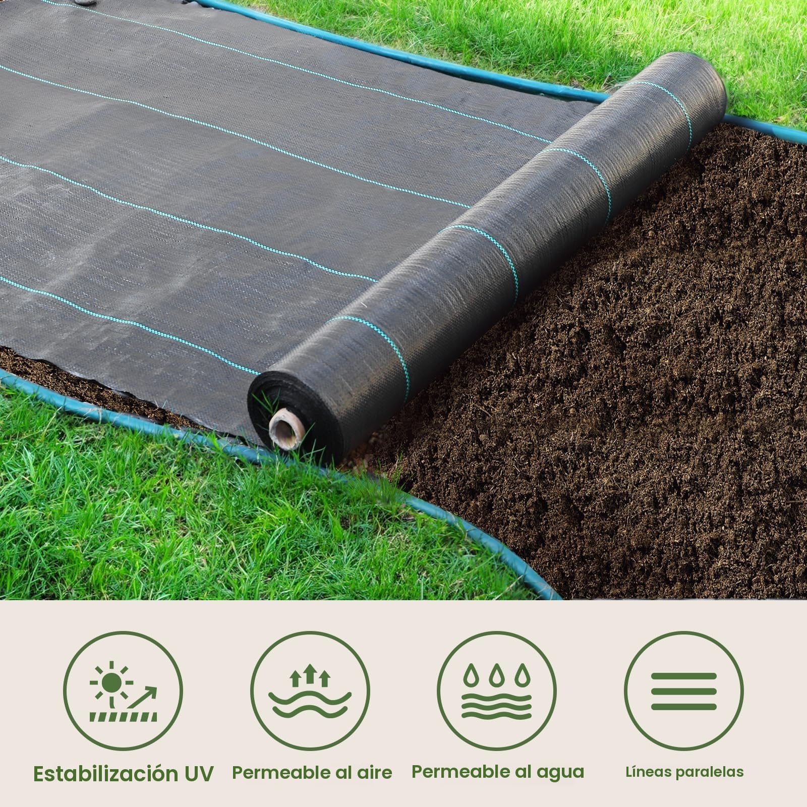 3 x 25 m Malla Antihierbas, Malla contra Malas Hierbas, 90 g/m² Geotextil, Protección césped Artificial, Lona antimalezas jardín, Anti-UV, Negro