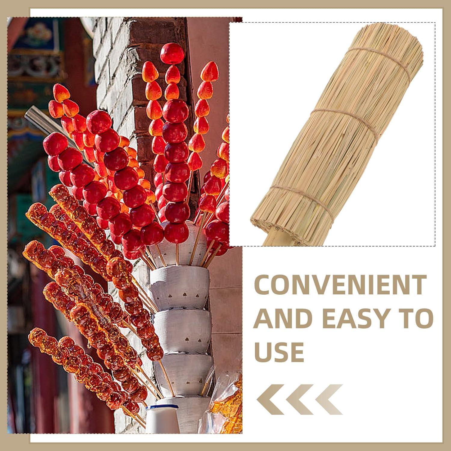 FUOYLOO Multi-function Candied Fruit and Sweet Display Rack 55cm Straw Handle Decorative Lollipop Holder Store Display Accessory for Party and Food Service