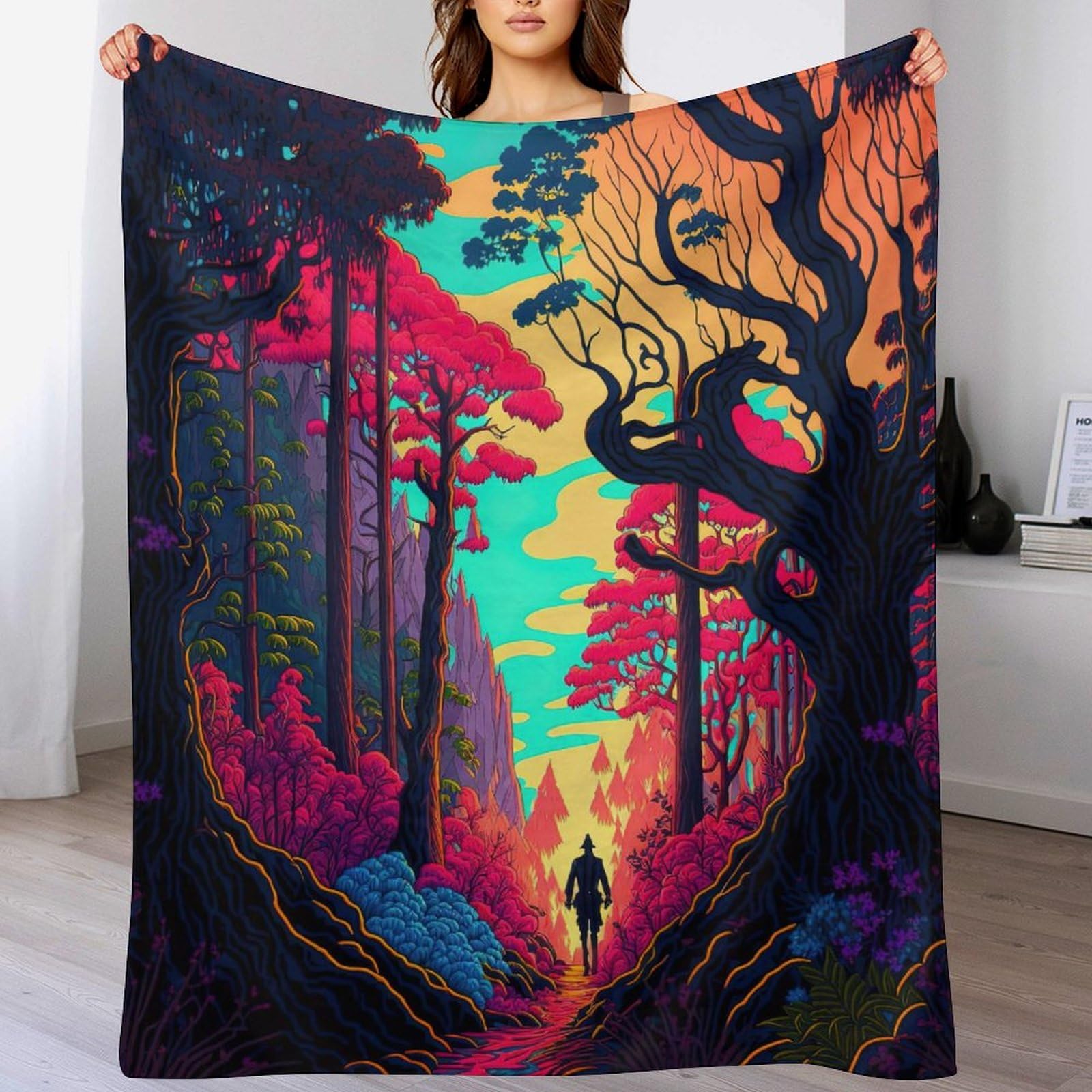 Manta de franela paisaje neón de 100x130 cm para niños y adultos