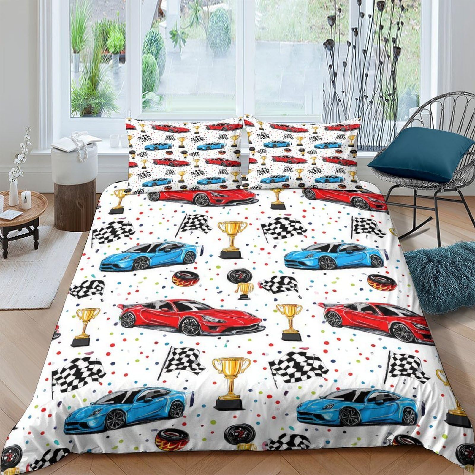 Ctjqhvkz Style-1 3D Printed Sports Car Trophy Fitted Sheet Microfiber Soft Bedroom Decor Racing Winner Mattress Cover Single（135X200cm）