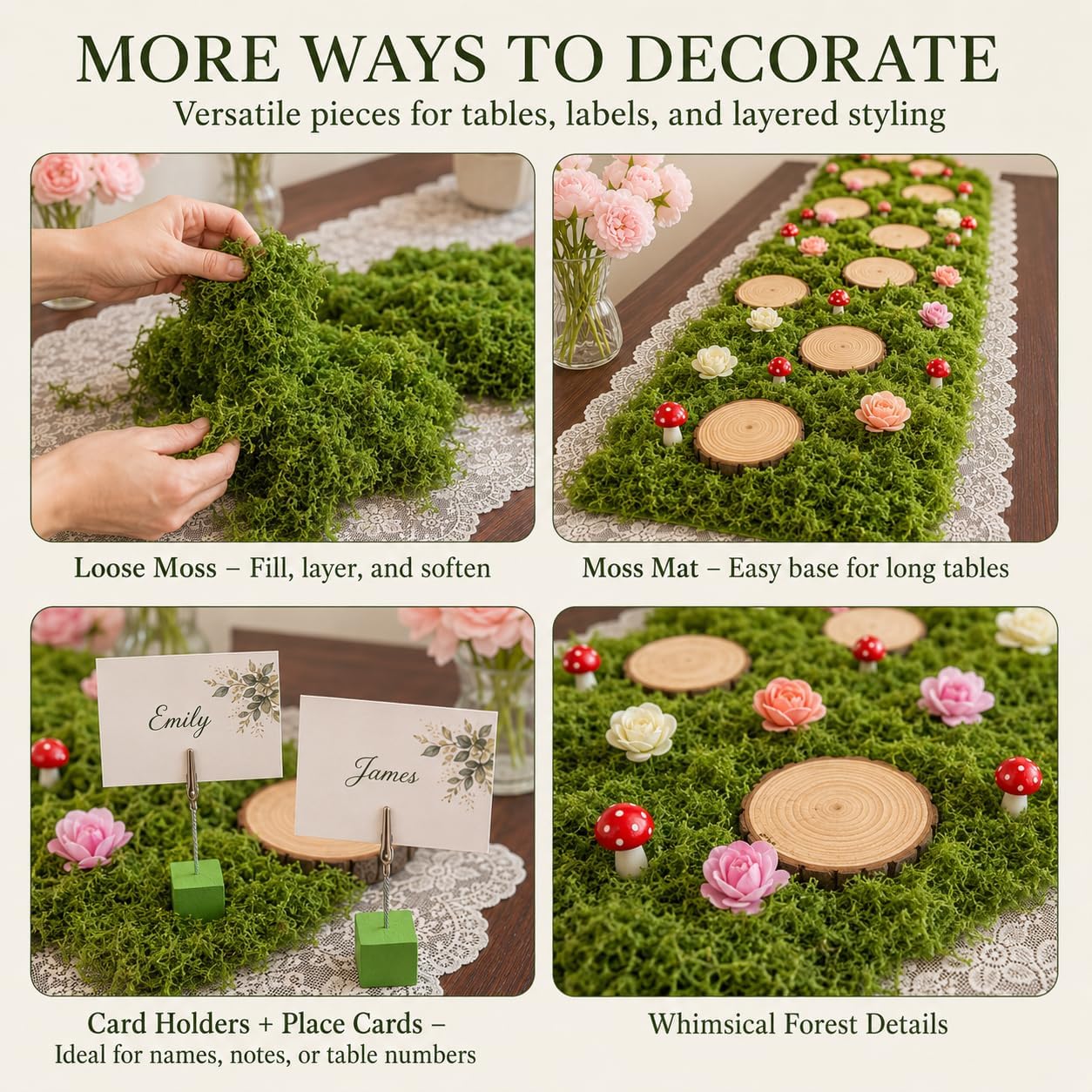 Artificial Moss Table Runner Set, 101 Pcs Woodland Party Decor | DIY Enchanted Forest Decorations Fairy Tea Party Centerpieces Decoration for Garden Spring Holiday Wedding Dinner Birthday