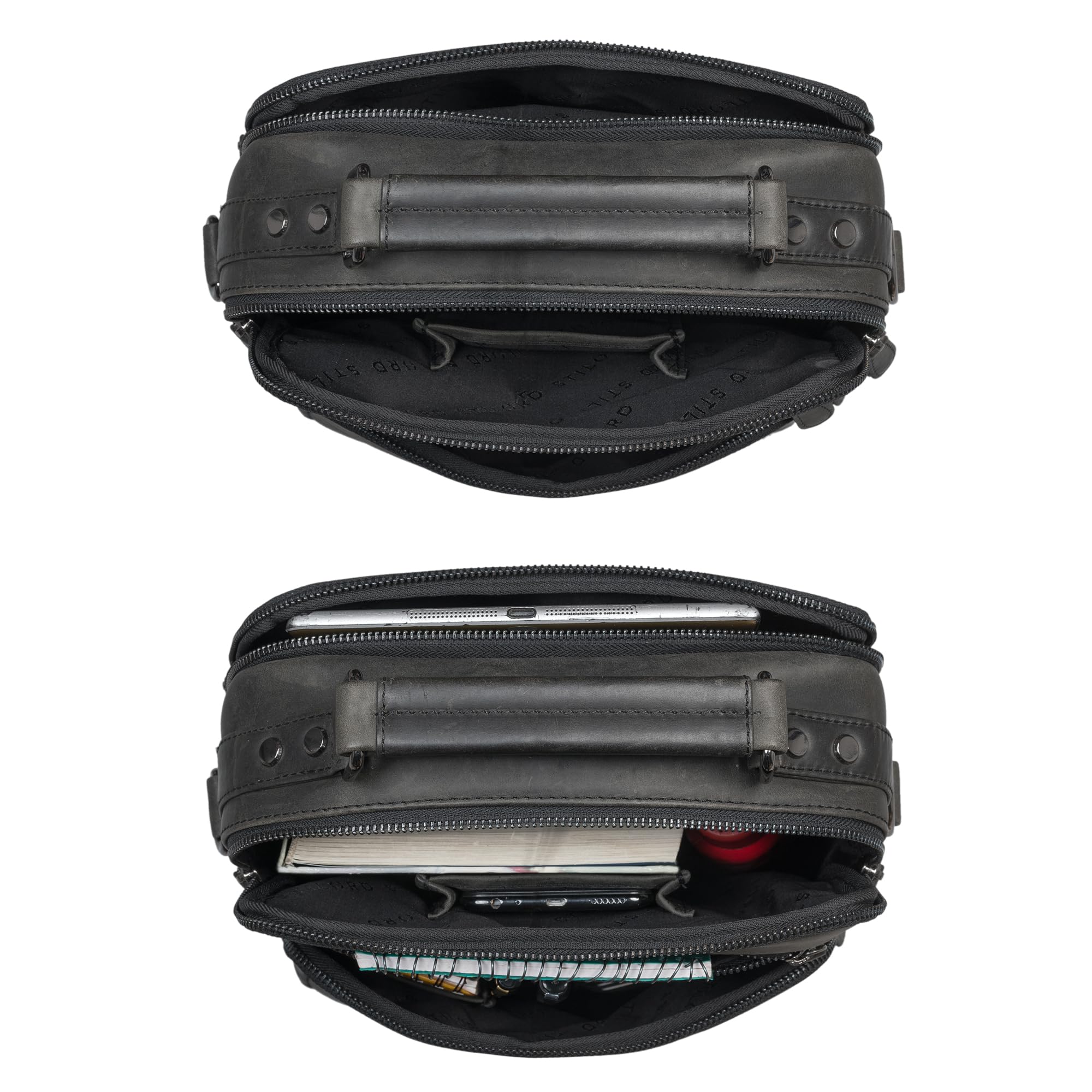 STILORD 'Joe' Bolso de Moda para Hombre Cuero Bolsos de Hombro de Cuero auténtico para Estudiante Tablet Piel Auténtica Mensajero, Color:Carbon - Gris