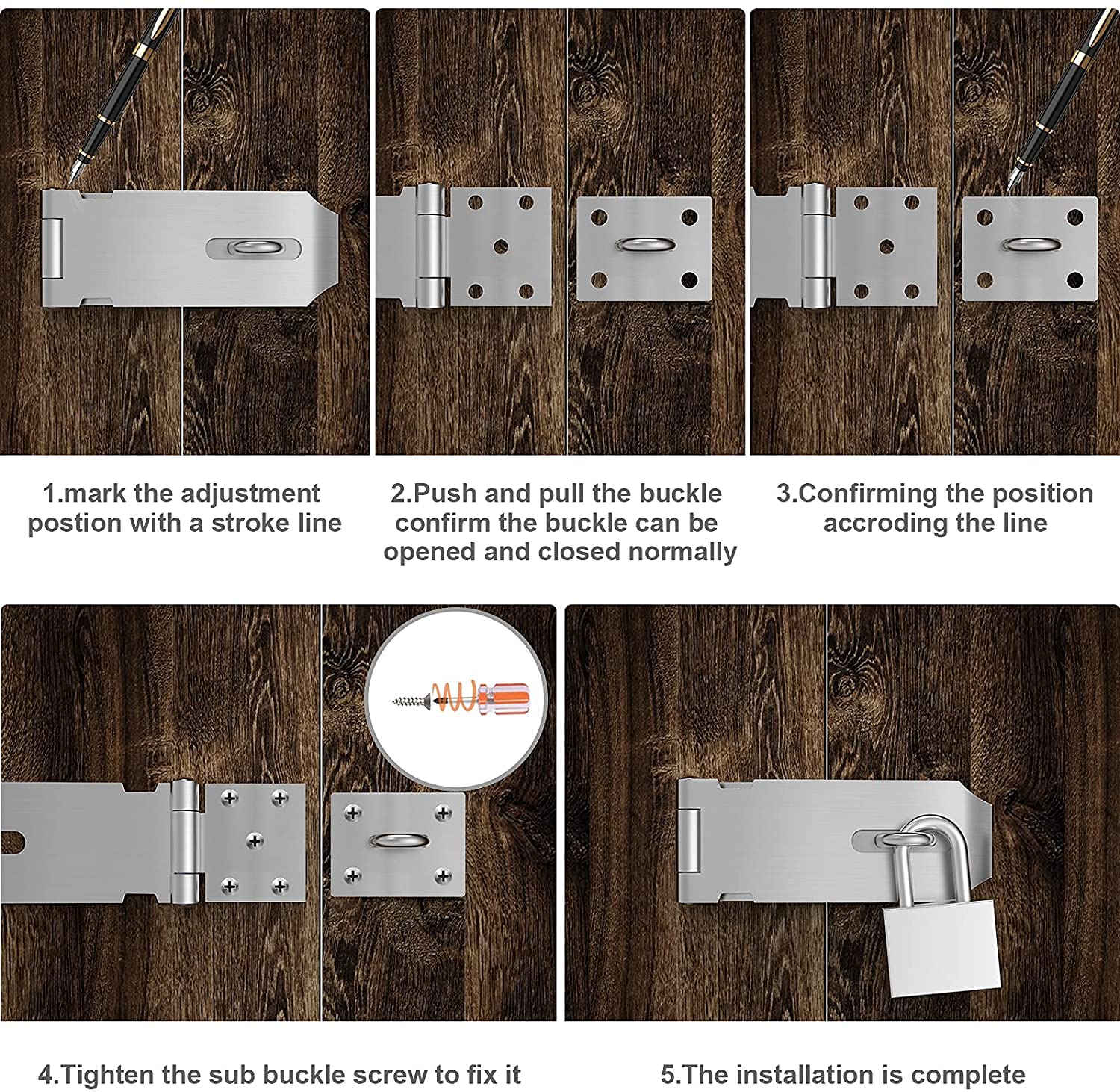 Lucchetto Hasp in Acciaio Inox 304 4 Pollici Con Heavy Duty Serratura 50mm per Porte Cassetta Attrezzi Armadi Cassetti Garage, Argento