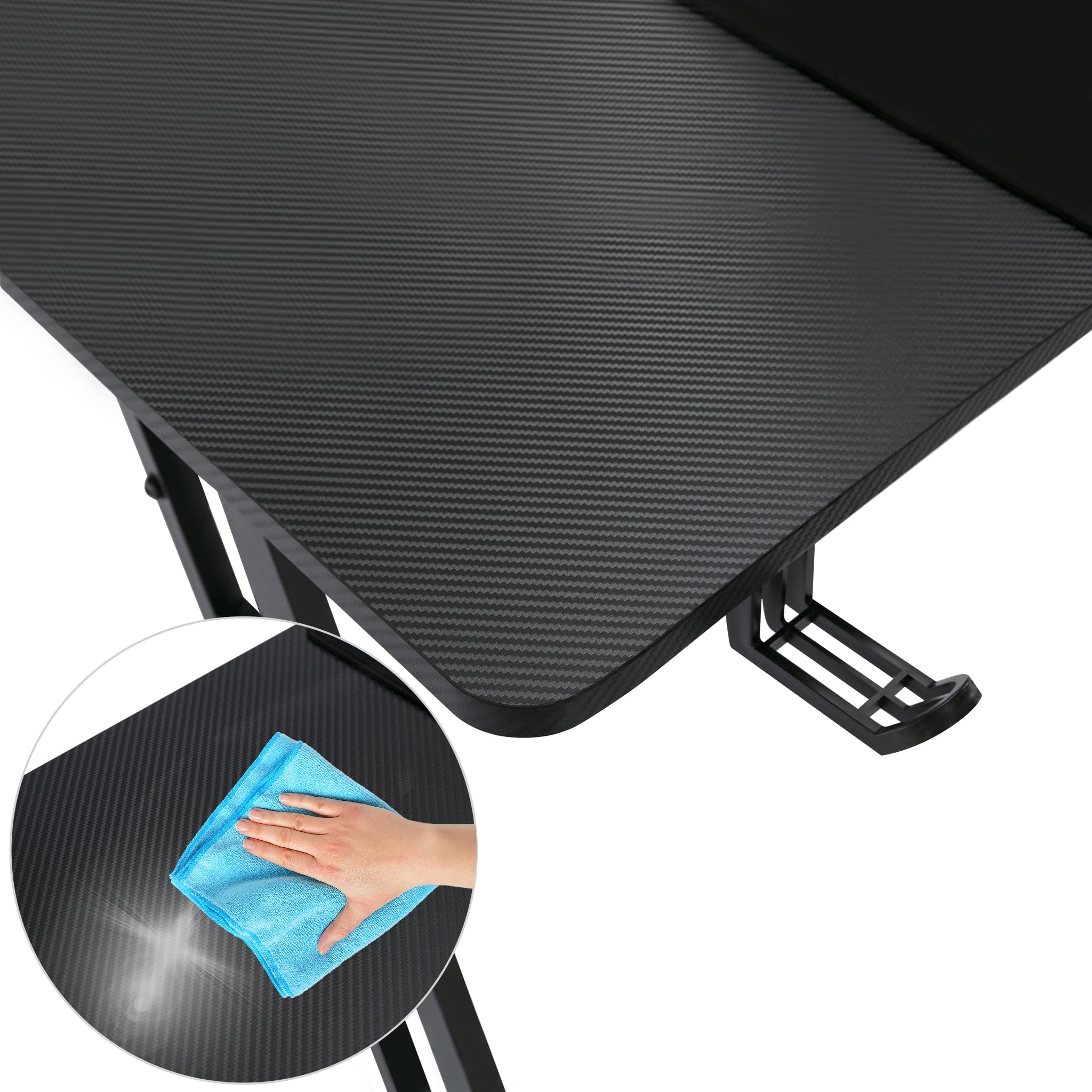 NAIZY Gaming Tisch 160x60cm Gamingtisch Schwarz Schreibtisch Kohlefaserplatte Gamer Computertisch Ergonomischer PC Tisch mit Kabelloch