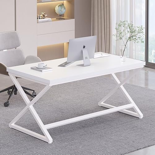 IBF Escritorio blanco para computadora, moderno escritorio de oficina en casa para escribir, trabajo, estudio, escritorio de madera simple para