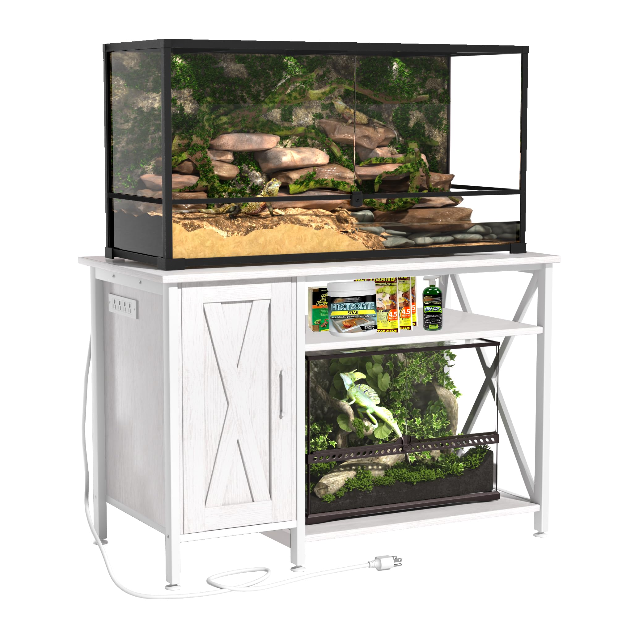 40-120 Gallon Reptile Tank Stand with Power Outlet, Terrarium Stand with Storage Cabinet, 48" X 24" Tabletop, Reptile Terrarium,Turtle Tank White PG08XYWThe Forest Stewardship Council