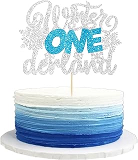 Gyufise 1 Pack Snowflake Winter Onederland Silver Blue Glittery Cake Topper for Winter Wonderland Christmas Themed 1st Birthday Party Decorations Supplies