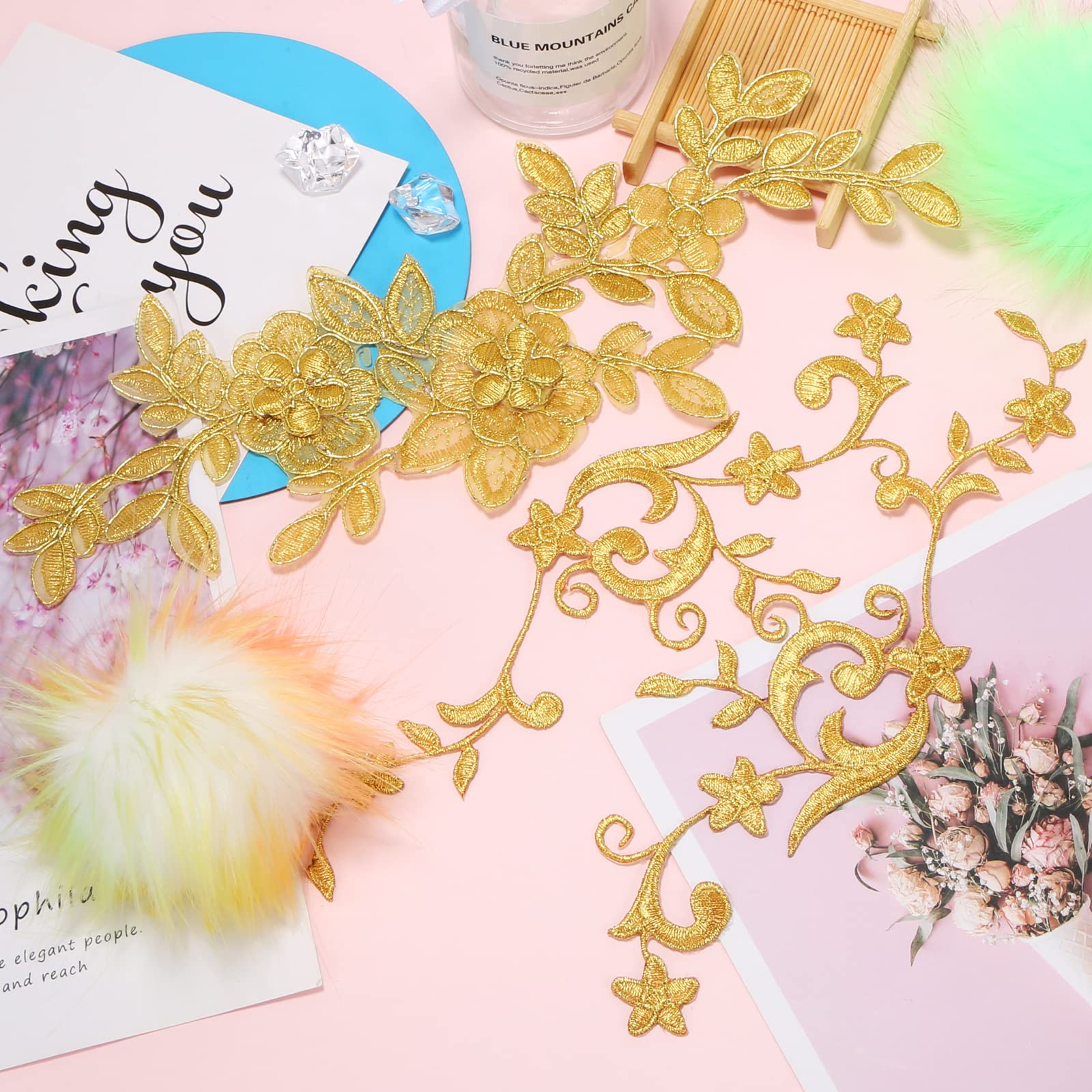 Pair Of Gold Thistle Flower Patches Iron Sew On Badge Embroidered - Foto 4