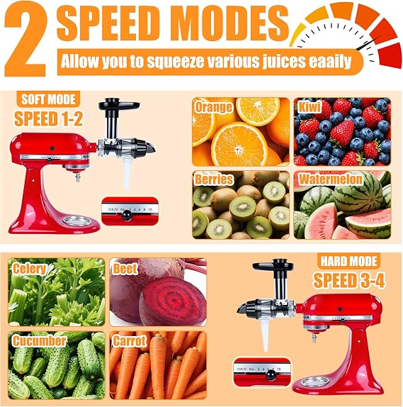 Masticating Juicer Attachment Compatible with Kitchen Aid Stand Mixers, Cold Press Juicer Attachment with Clean Brush