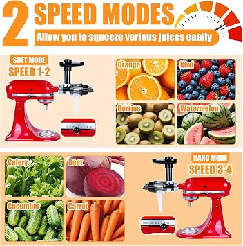 Masticating Juicer Attachment Compatible with Kitchen Aid Stand Mixers, Cold Press Juicer Attachment with Clean Brush