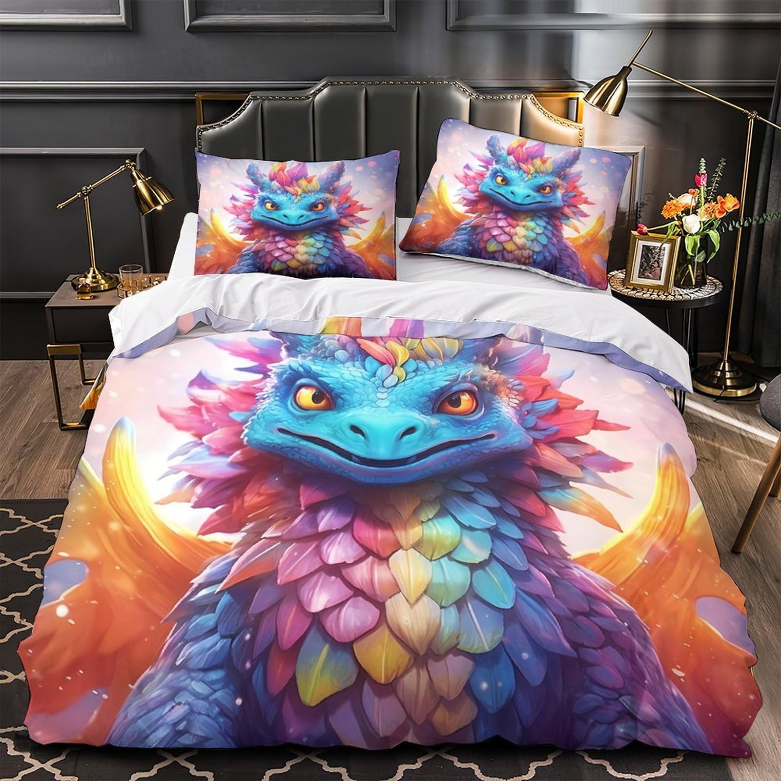 Housse de couette microfibre hypoallergénique 200x200cm effet 3D cerf