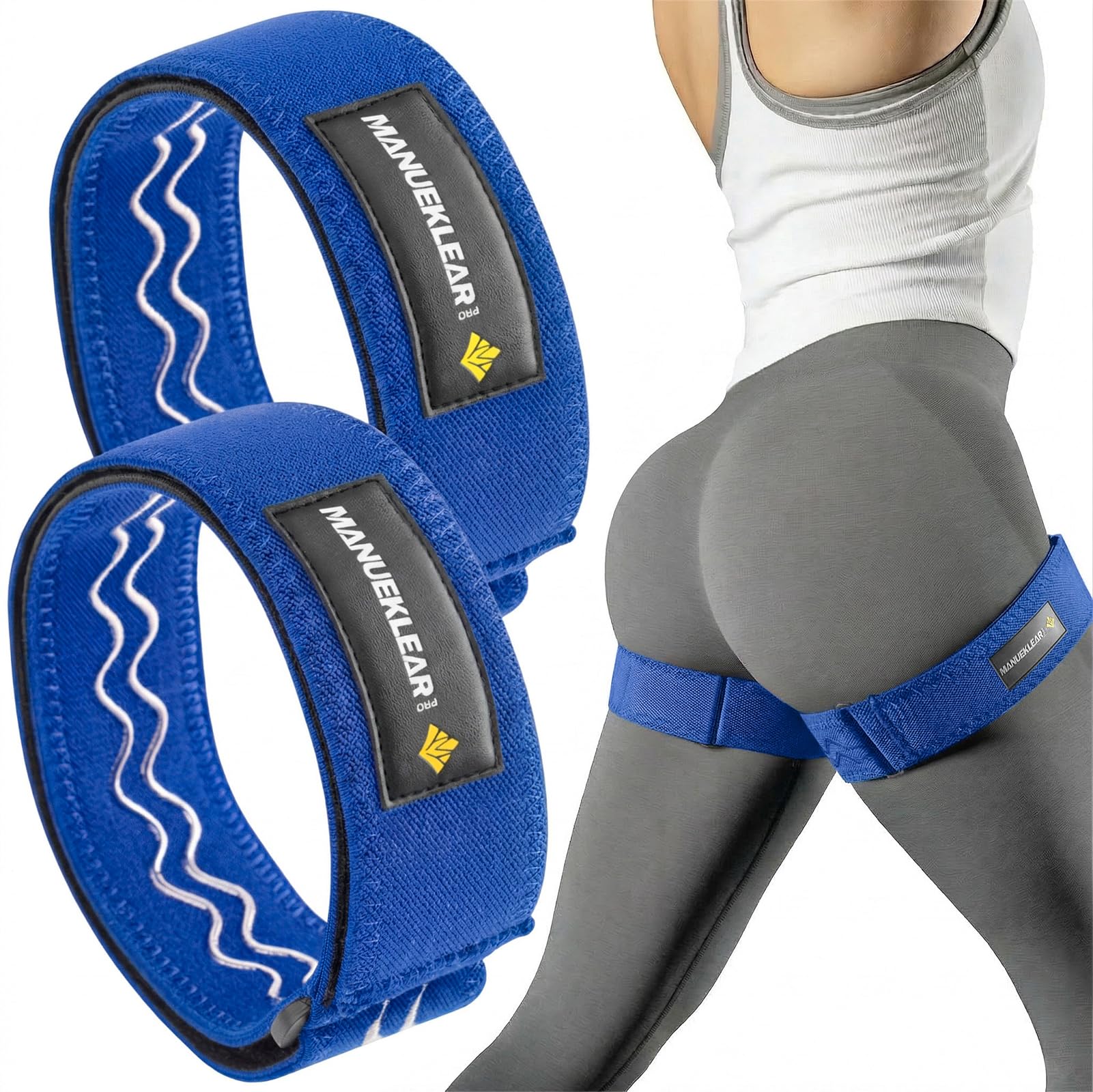 MANUEKLEAR Non-Slip Blood Flow Restriction Bands for Thighs, BFR Booty Bands for Women Glutes Leg, Adjustable Occlusion Thigh Bands for Workout Leg & Hip (Blue)
