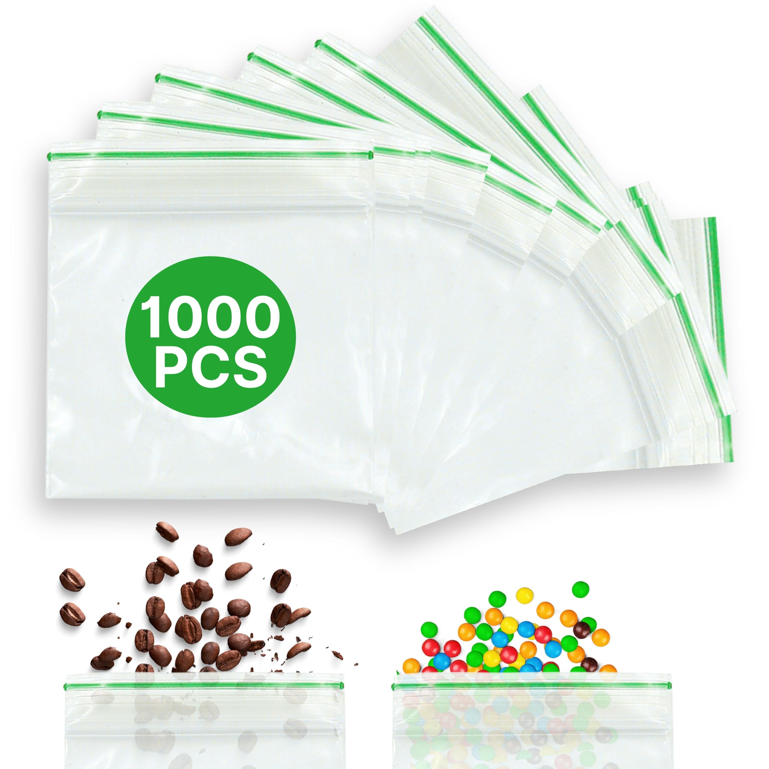 Fenny's Creations Clear 1000Pcs Grip Seal Bags 50 X 70Mm Write On Panel Mini Ziplock Bags, Resealable Plastic Baggies, Sealable Zip Bags For Herbs, Samples And Distribution, Jewellery Bags (50 X 70Mm)