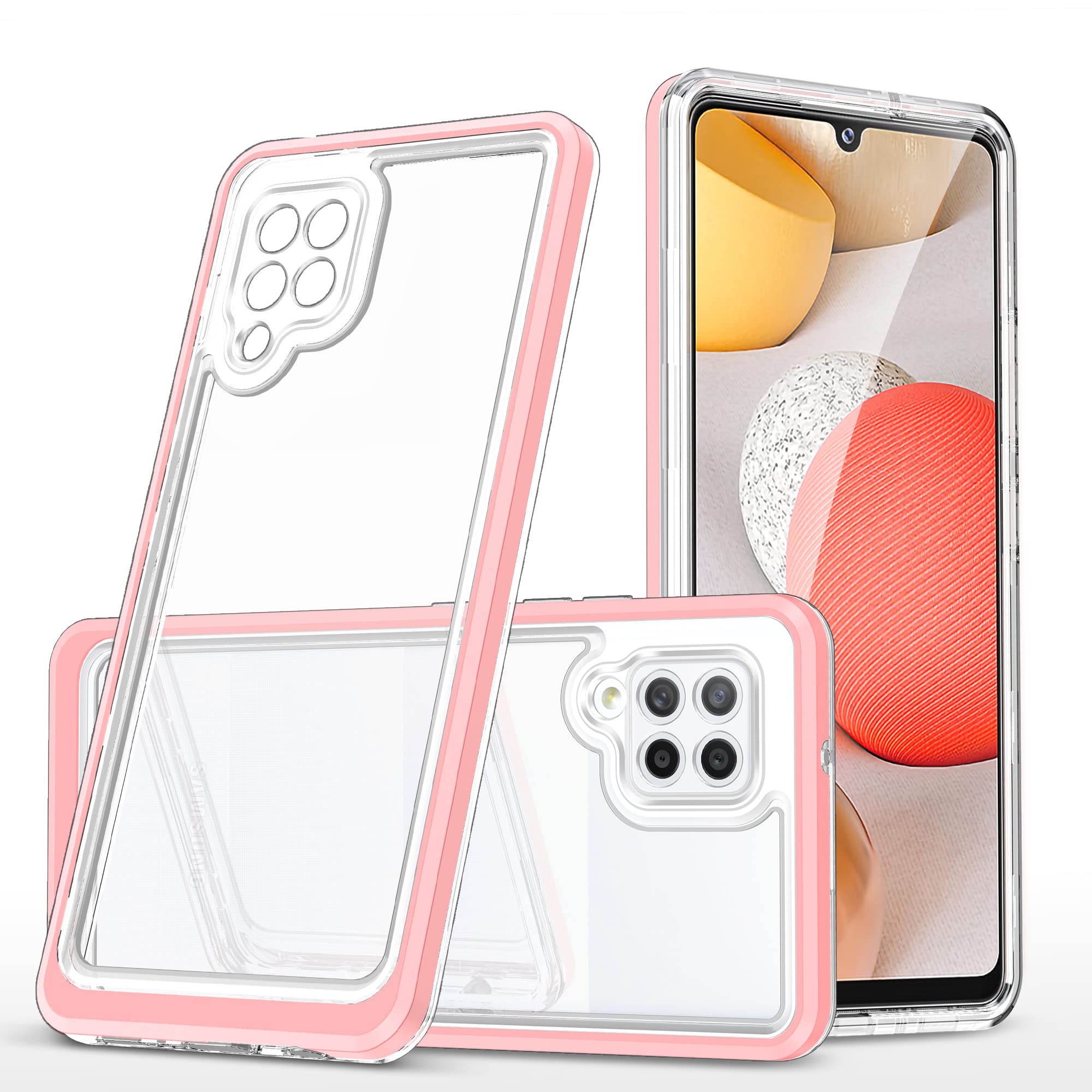 TXLING Transparent Case for Samsung Galaxy A42 5G Shockproof TPU Silicone Cover + Anti-Scratch PC Bumper Protection Case Cover for Samsung A42 5G Pink