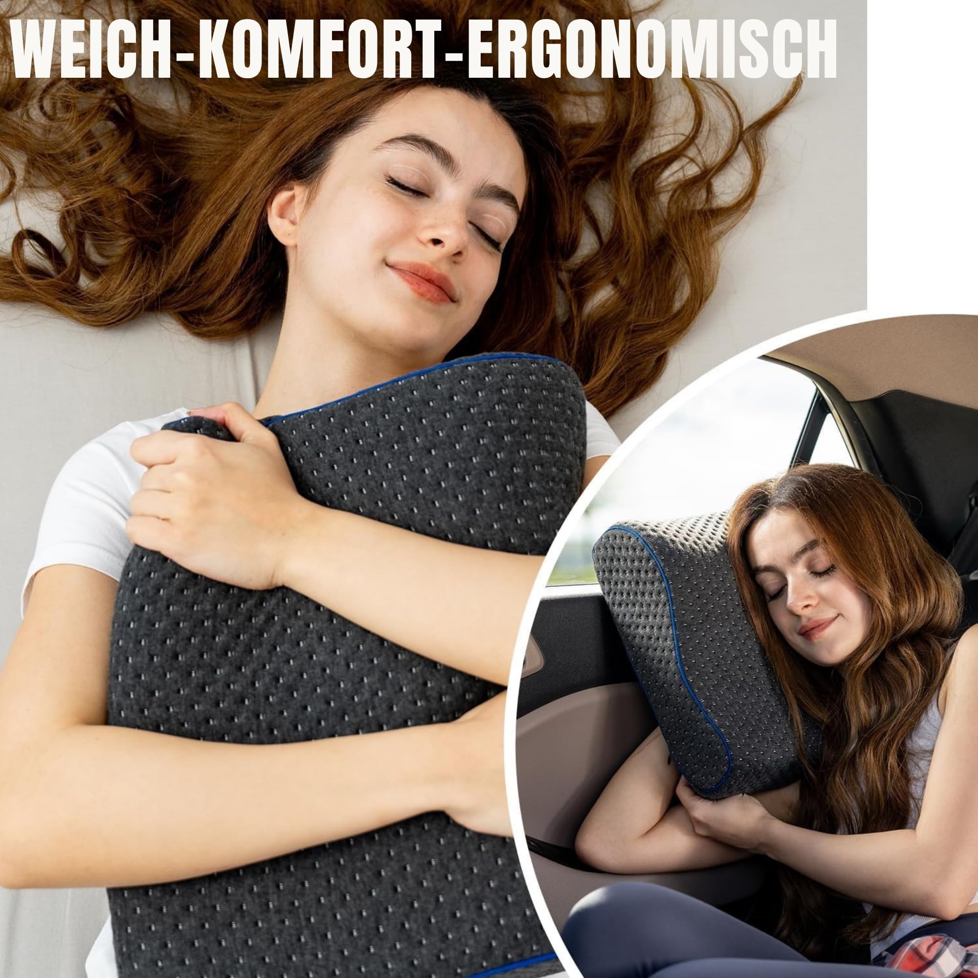 alkamto Almohada de viaje y camping de espuma viscoelástica, cómoda almohada cervical con bolsa de transporte – Funda de almohada de regulación de temperatura – perfecta para viajes