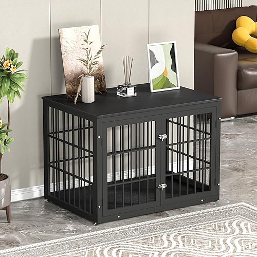 Miniatura 6 de Mueble de jaula de perro resistente de 42 pulgadas para perros grandes y medianos, mesa auxiliar decorativa para casa de mascotas, muebles de madera