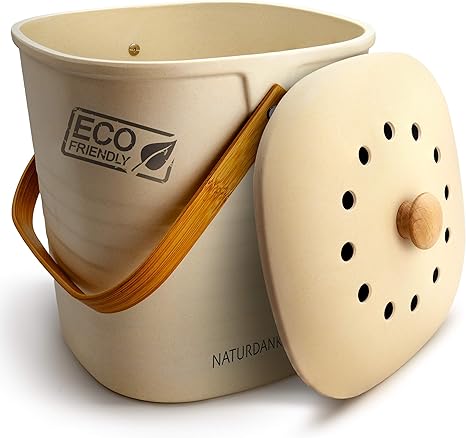 HMF Cubo De Basura Ecol&oacute;gico Sostenible Para Cocina, Inodoro Con Tapa, 6 Litros