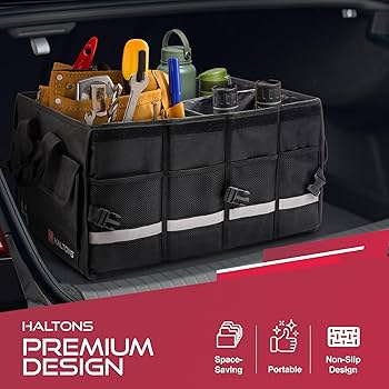 MOLEDA Car Boot Organiser, Multi Compartments Car Storage Organiser Car Boot Tidy Box, Black Collapsible Travel Car Tool Shopping Trunk Organizer Bag, Waterproof Durable 600D Oxford Cloth