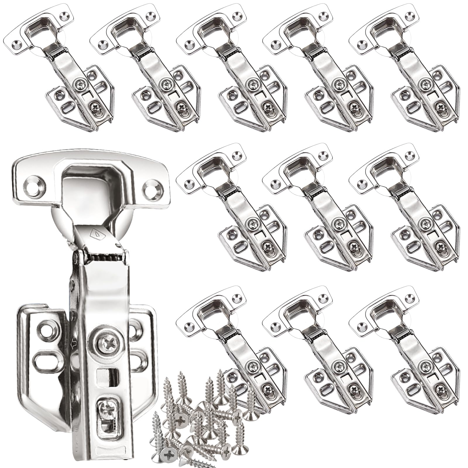 12 Stück Scharniere für Schranktüren Soft-Close 35 mm Eckanschlag 110°, Höhe-Distanz 1,2 mm mit Soft-Close Topfscharnier mit integriertem Dämpfer, Schranktüren, Küchenschränke, Möbel