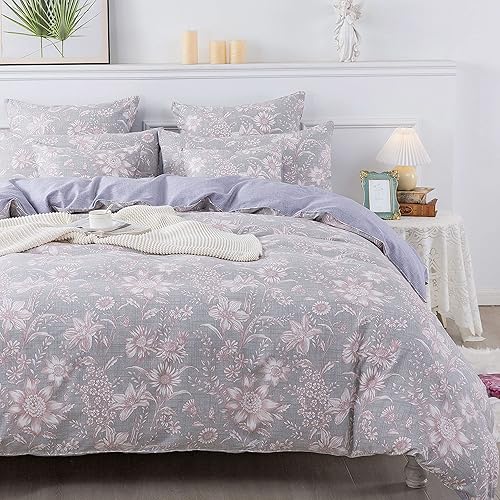 Miniatura 15 de FADFAY Juego de funda de edredón, ropa de cama floral elegante, beige desgastado con pájaros y flores, juego de funda de edredón vintage de granja