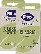 Ritex Pro Nature Classic Condoms - Natural Condoms Real Feel 2 x 8 Pieces, Super Delicate for an Intense Feel - Vegan, Dermatologically Tested, Made in Germany