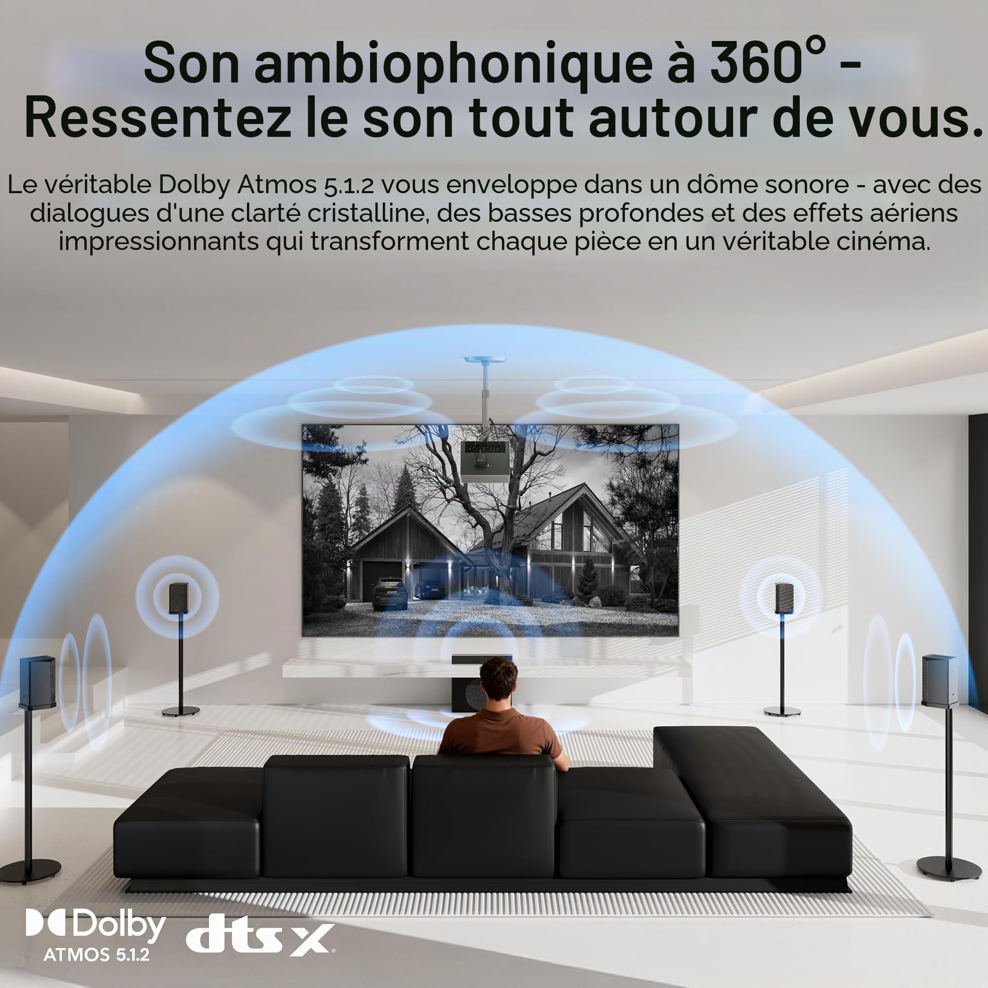 Valerion Enceinte Centrale sans Fil ThunderBeat, Puissance 120 W, Amélioration Vocale Adaptative, Latence Ultra-Faible < 30 ms, Système Audio Home Cinéma (Système Surround Requis)