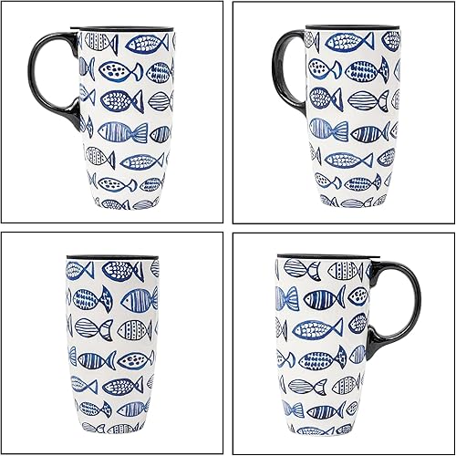 Miniatura 7 de Taza de café de viaje de cerámica con tapa, regalo para el hogar y la oficina, taza de té alta de porcelana de 17 onzas con mango de arte floral en