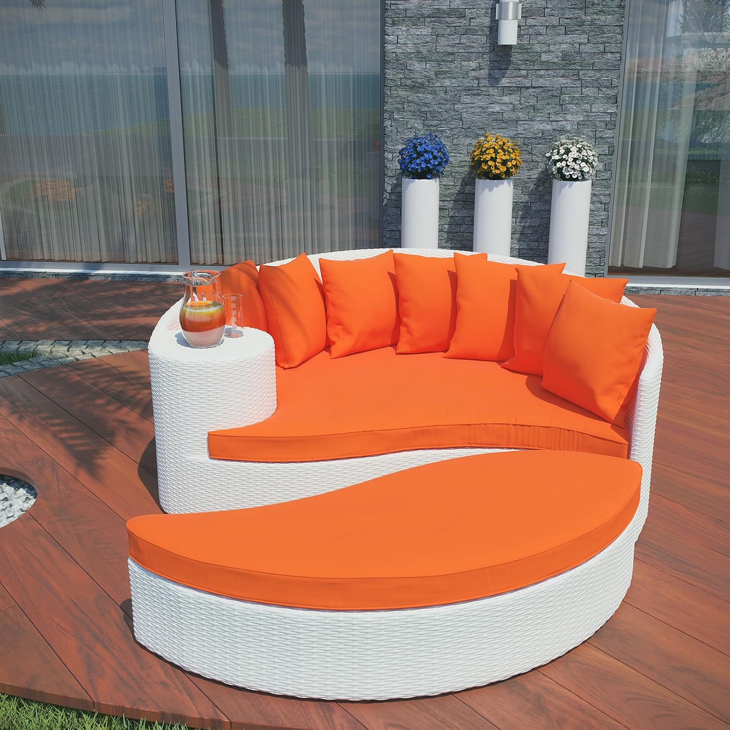 Modway Taiji Wicker Rattan Outdoor Patio Sectional Daybed in Espresso Mocha
