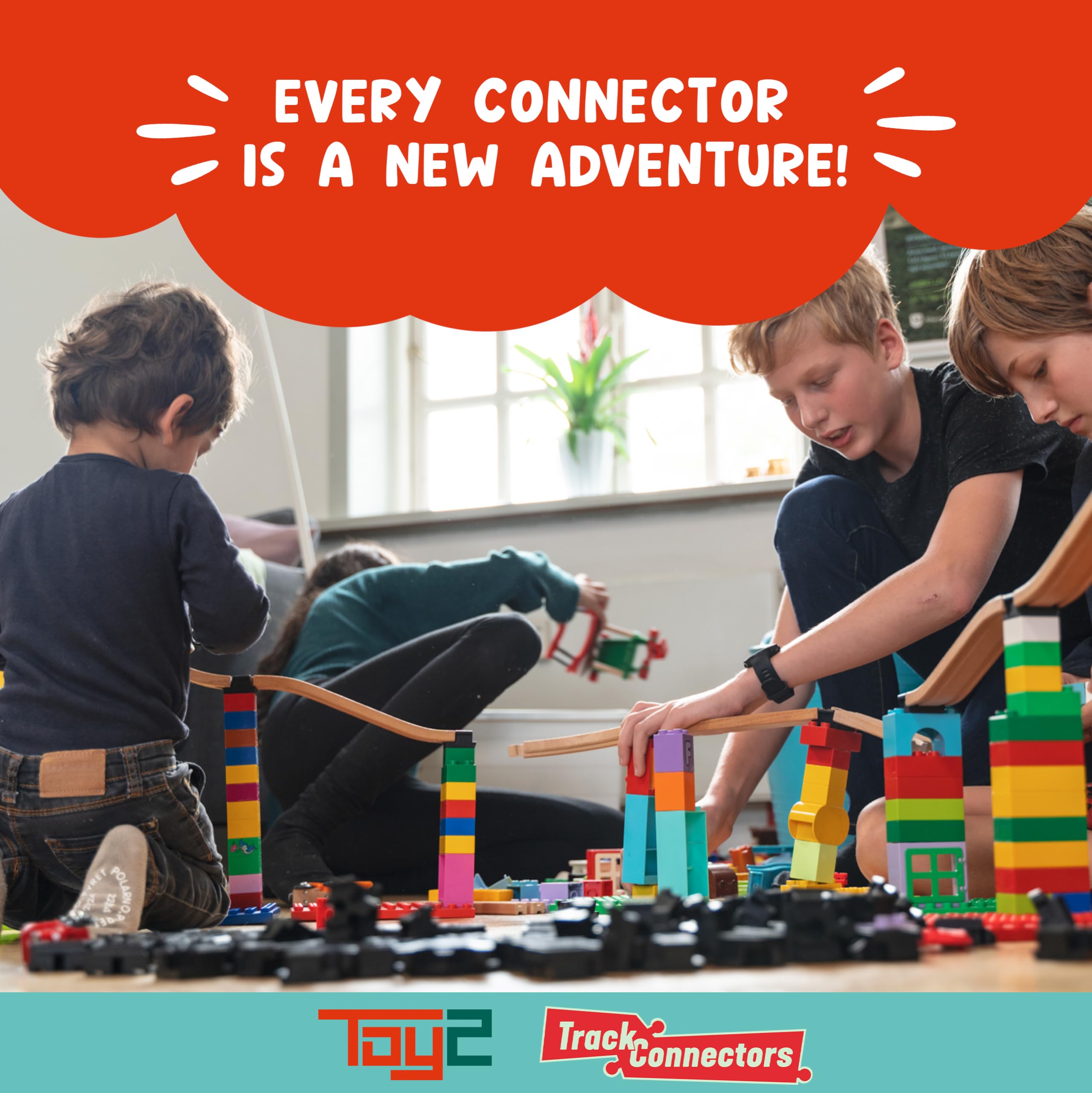 TOY2 Allround Duży zestaw z 33 złączami szynowymi kompatybilnymi z Brio & Duplo - Trwały drewniany zestaw złączy kolejowych