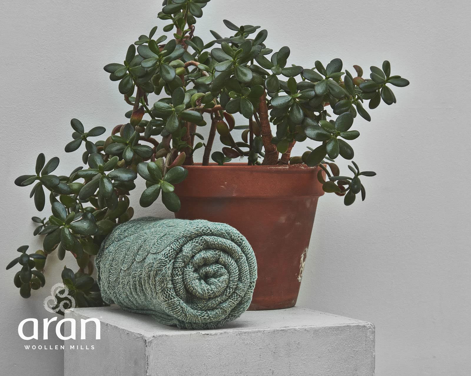 Aran Woollen Mills Irish Cable Knit Blanket Supersoft Merino Wool Throw Made in Ireland 40" x 60" (Seafoam Green) - Image 2