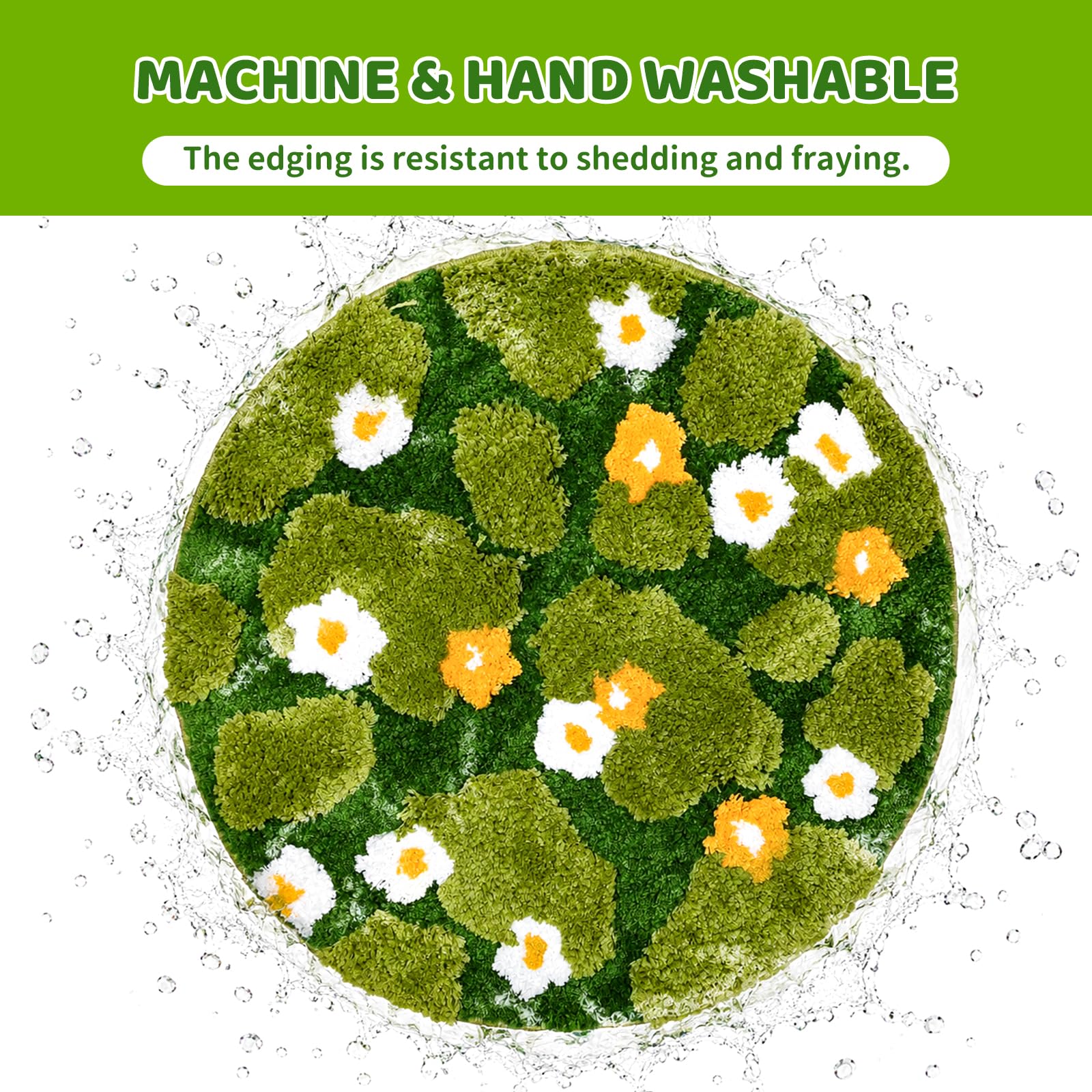 Tappetino da Bagno Verde a Fiori e Muschio, Tappeto da Bagno in Microfibra Spessa 3D Tufted Morbido e Soffice, Antiscivolo Lavabile Assorbente 60x60 cm