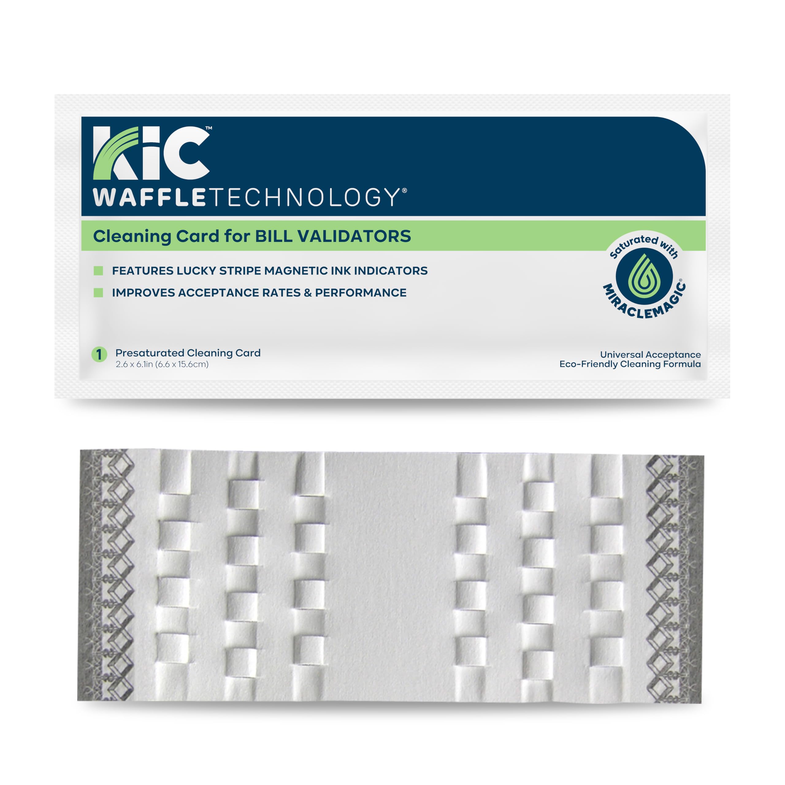 Waffletechnology KICTeam Cleaning Cards for Bill Acceptors (15 Cards) - Includes Magnetic Stripe for Universal Acceptance - Presaturated with MiracleMagic - Made in USA