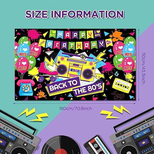 Miniatura 7 de Decoraciones de fiesta de cumpleaños de los años 80, extra grande, tema de regreso a los 80, telón de fondo, fondo de hip hop para cumpleaños de los