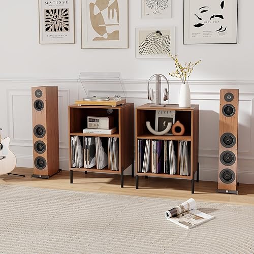 Miniatura 6 de Giantex Soporte para tocadiscos con estación de carga, soporte para tocadiscos con armario de almacenamiento, estante para tocadiscos con patas de