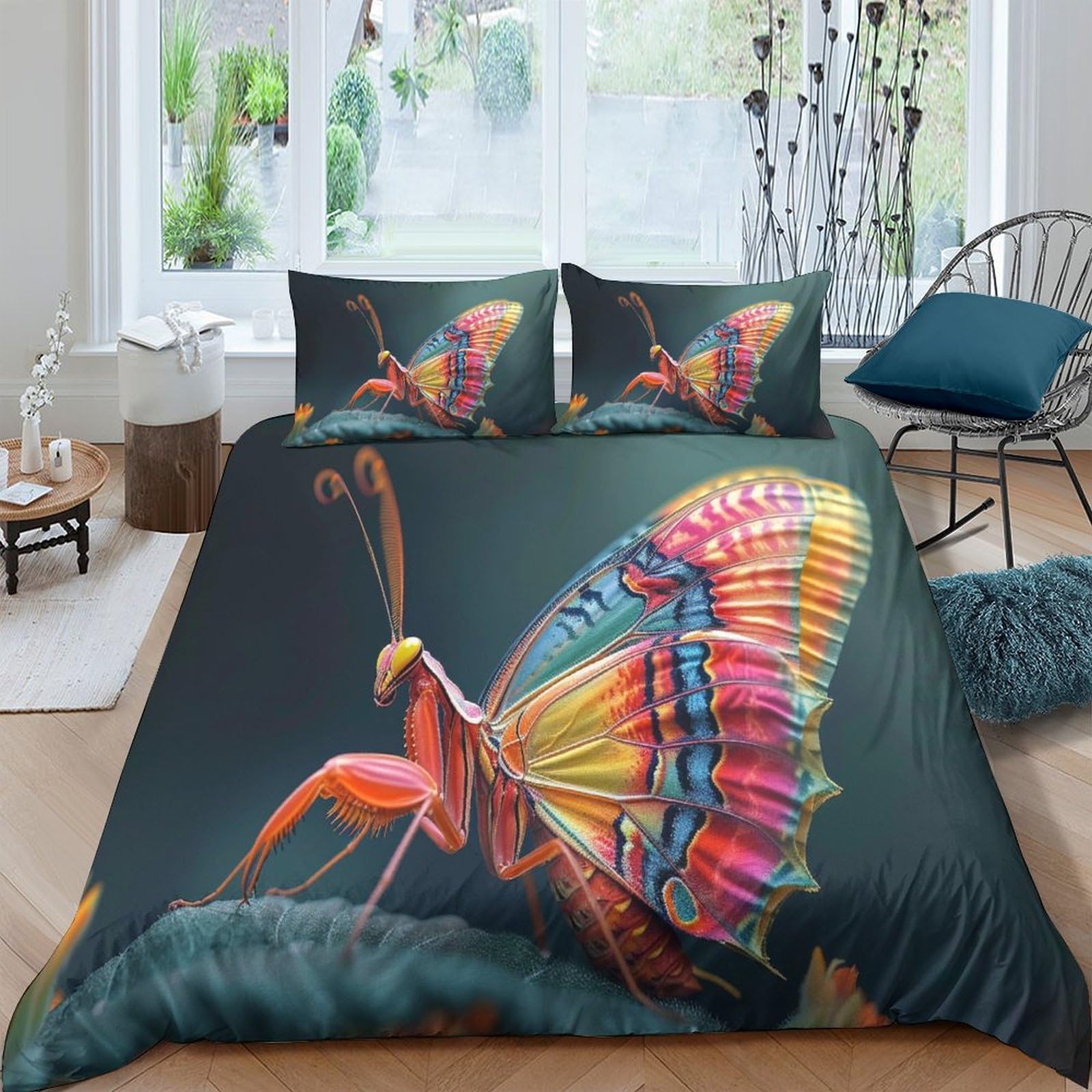 Parure de lit papillon motif insectes avec housse de couette double 200x200cm pour adulte