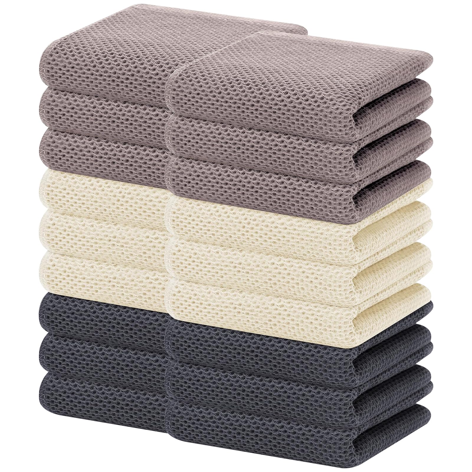 Homaxy 100% Cotton Waffle Weave Kitchen Dish Towels 18-Pack, Mixed Color