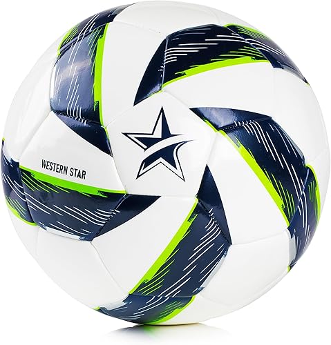 Western Star Soccer Ball Size 4 & Size 5 - Official Match Weight 5 Colors - Youth & Adult Soccer Players - Thermo Bonded Hybrid Balls - Reinforced