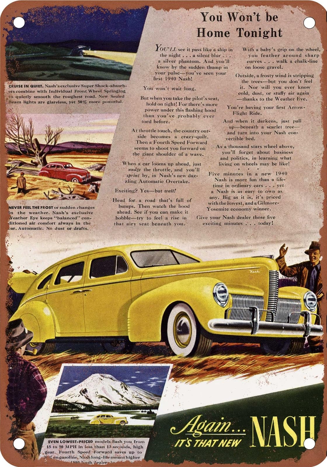 Miaomansenstore Metal Sign - 1940 Nash Vintage Ad 03 - Old Retro Rusty Look Home Decor