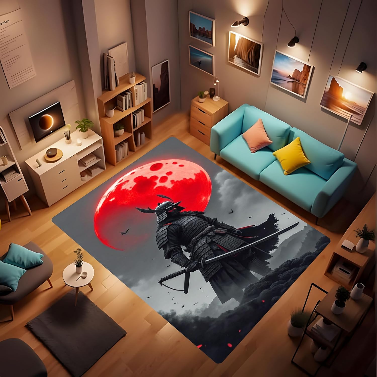 Japanese Samurai Rug Home Decor Anime Style mat for Living Room Bedroom, Japanese Samurai Carpet, Washable Non Slip Soft Low Pile Indoor Area Rugs Room Decor 3.3'x4.9'