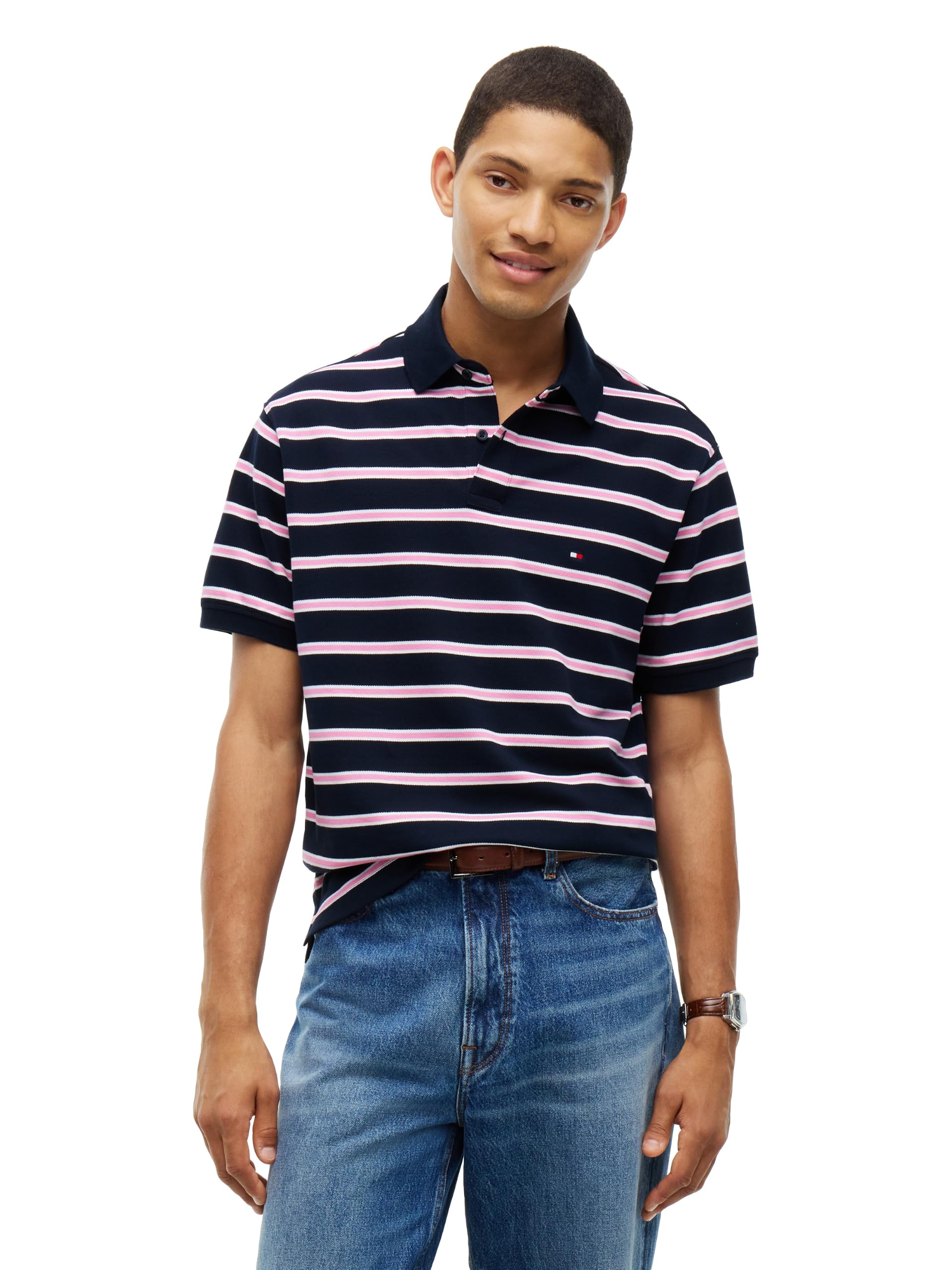 Tommy Hilfiger Men's Short Sleeve Polo Shirts in Classic Fit with Stretch and Organic Pique Cotton