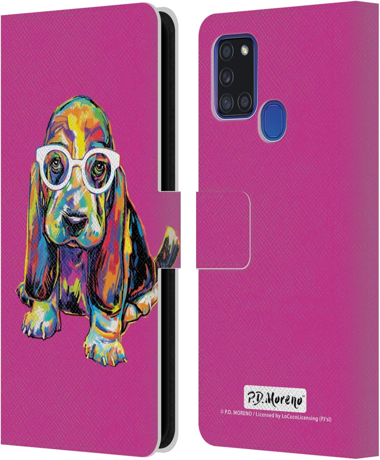 Head Case Designs Officially Licensed P.D. Moreno Basset Hound Dogs Leather Wallet Case Compatible with Samsung Galaxy A21s (2020)