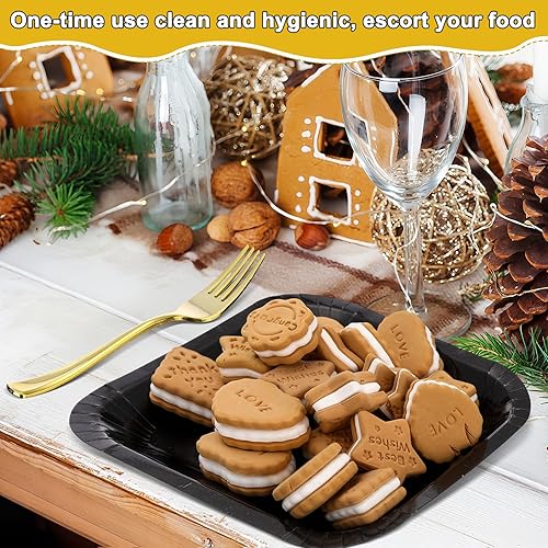 Miniatura 5 de Dandat 100 platos cuadrados desechables de 7 pulgadas con tenedores de plástico, platos de postre de papel, 50 invitados, vajilla de aluminio para