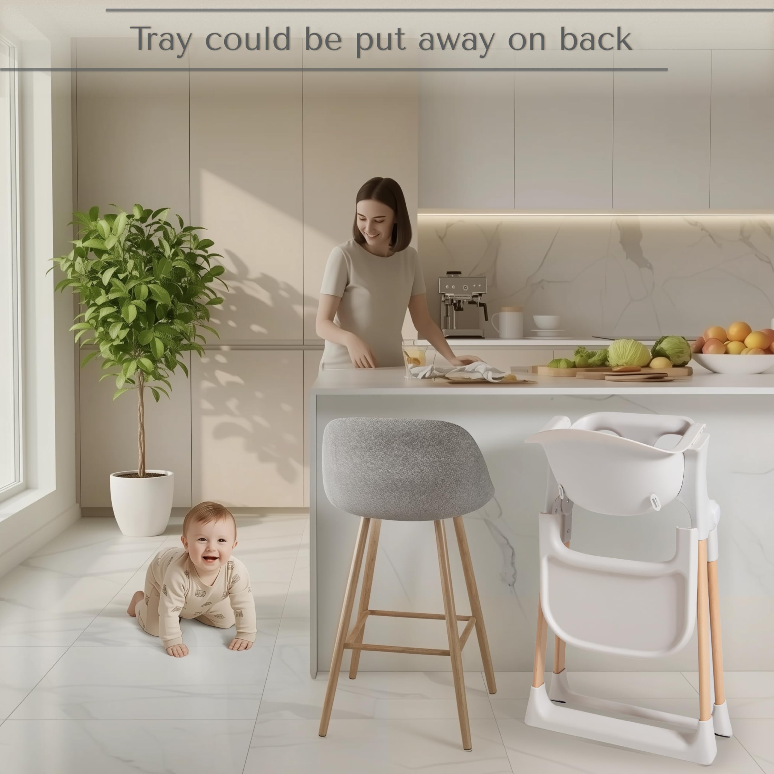 Chaise haute premium pour bébés et tout-petits (dès 6 mois) – Design pliable et réglable avec coussin vert sauge et harnais de sécurité