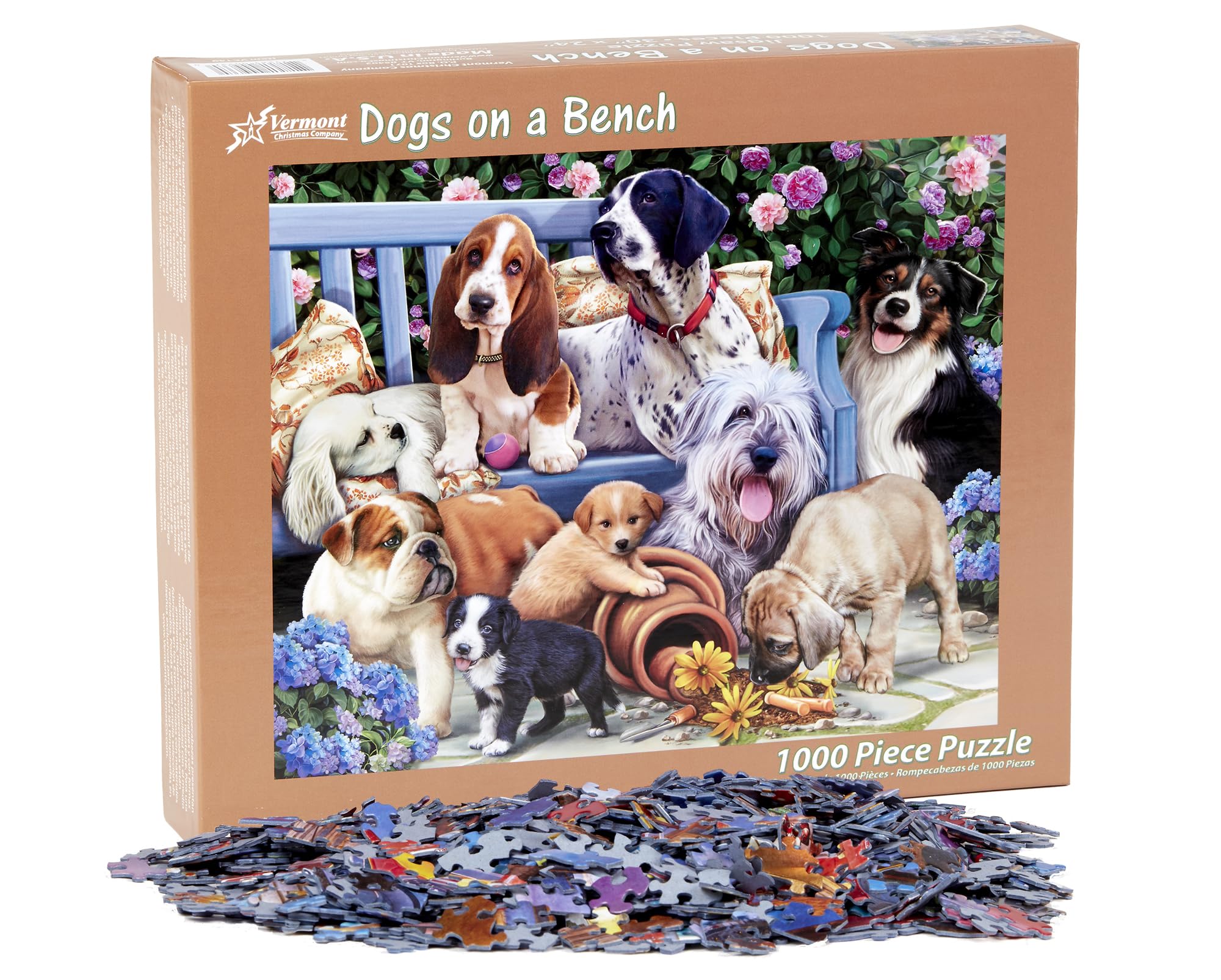 Amazon.com: Vermont Christmas Company Dogs on a Bench Jigsaw