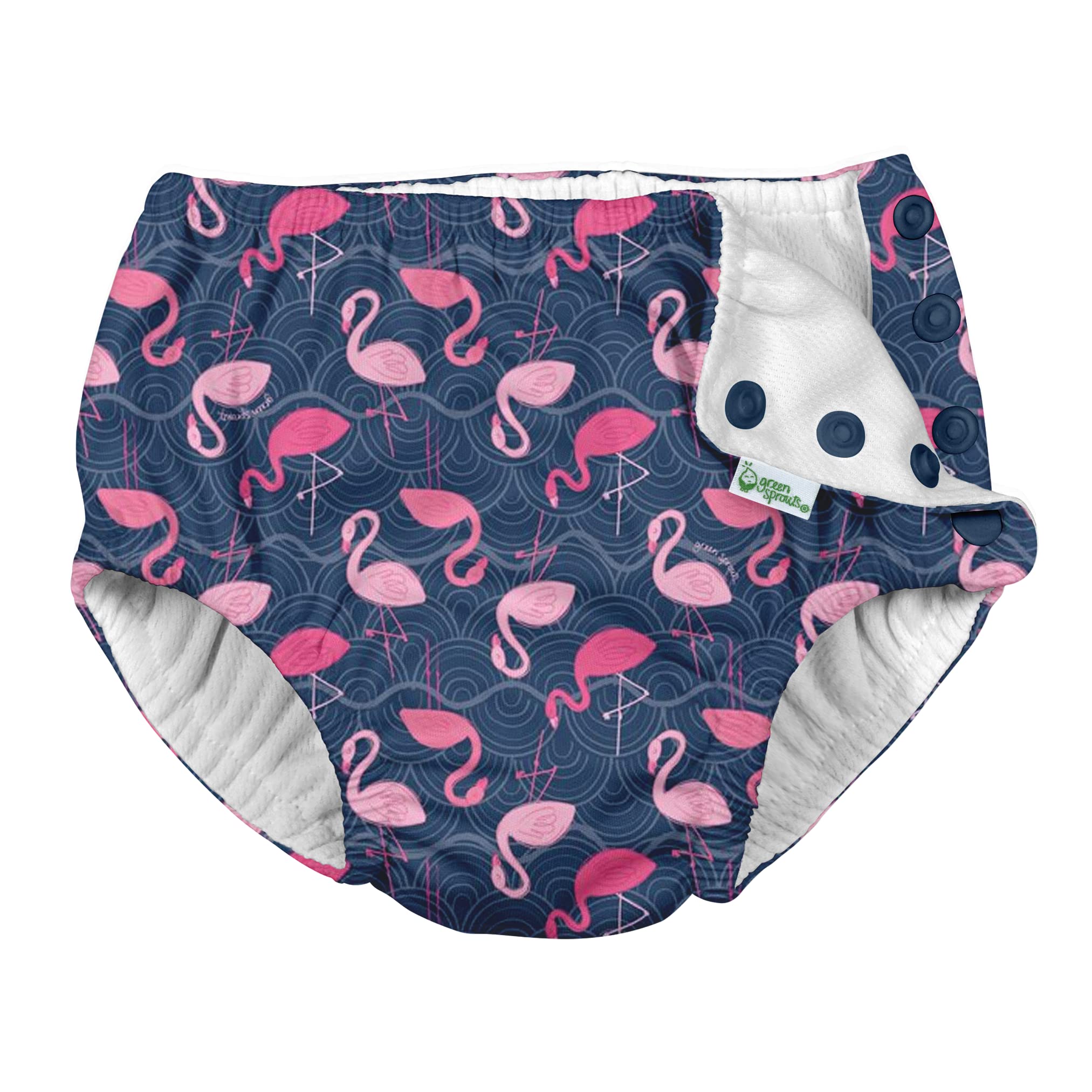 Snap Reusable Absorbent Swimsuit Diaper-Navy Wavy Flamingos-12mo
