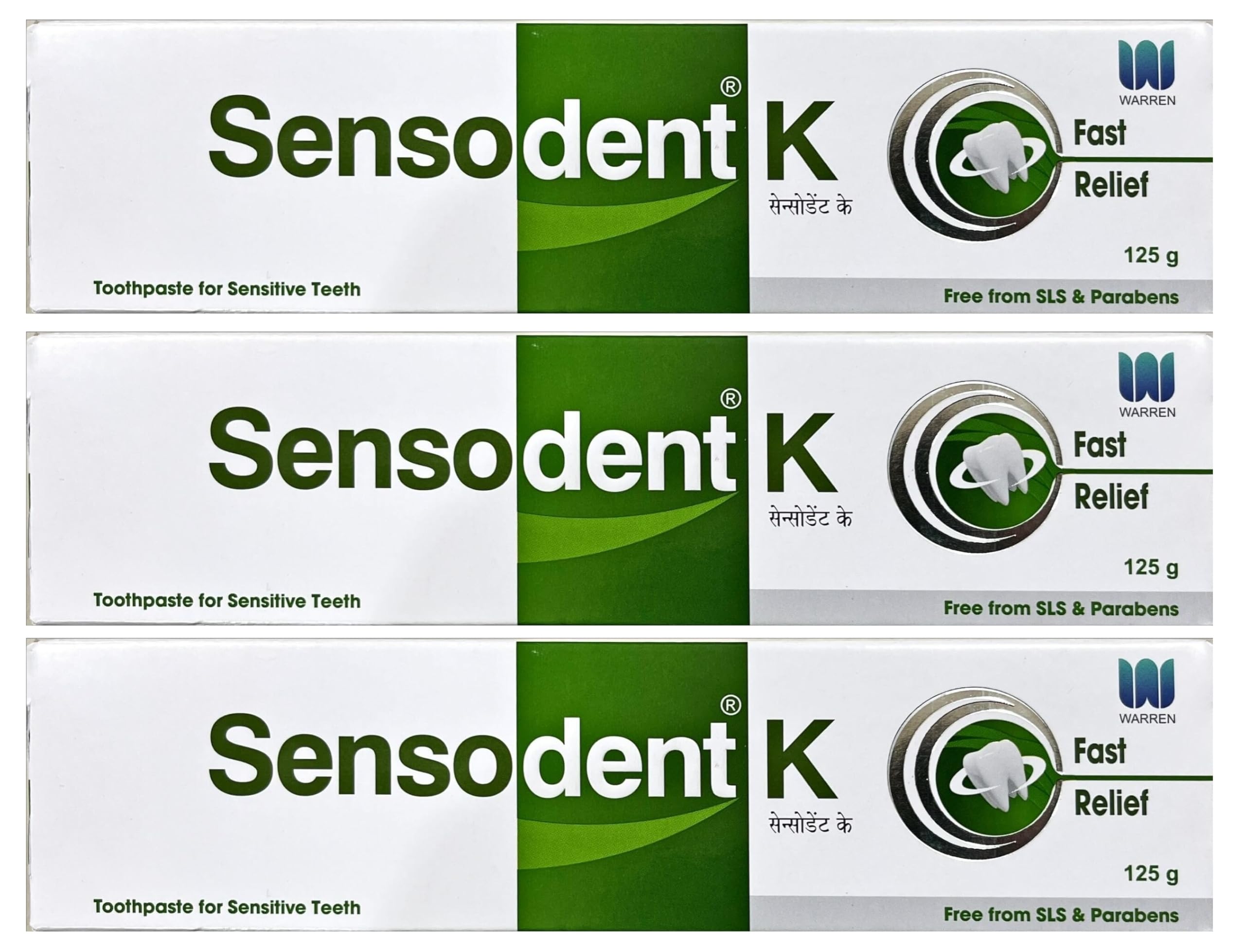 SENSODENT K Toothpaste for Fast Relief 125 g (Pack of 3) - Toothpaste for Sensitive Teeth - Free From SLS & Parabens