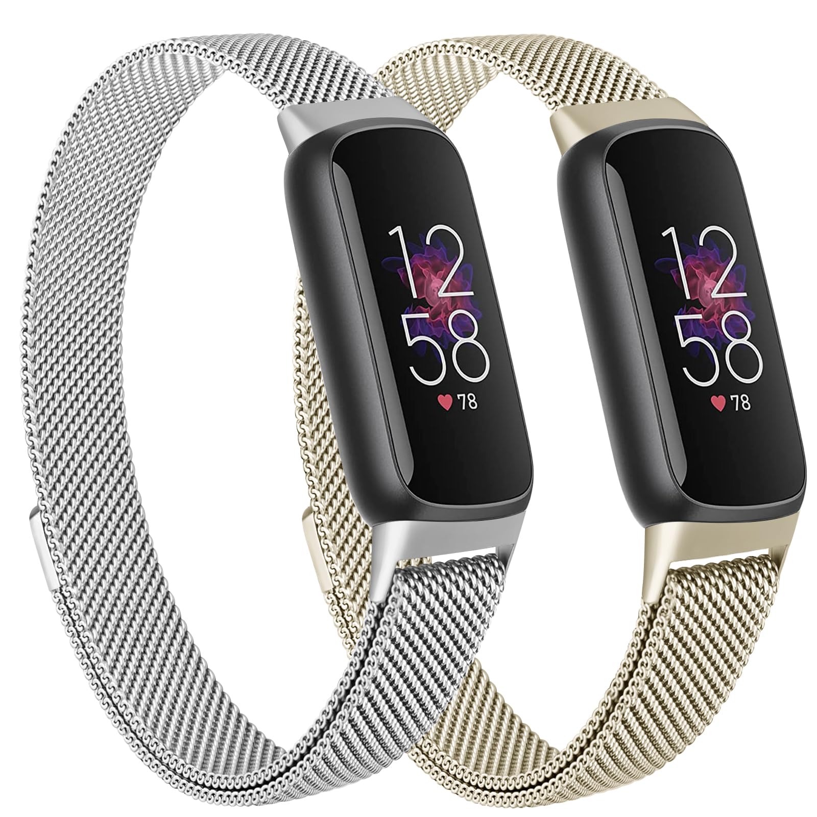 Oumida Mesh Metal Band Compatible with Fitbit Luxe Band, Stainless Steel Adjustable Loop Strap Women Men Replacement Bands for Luxe Health &-