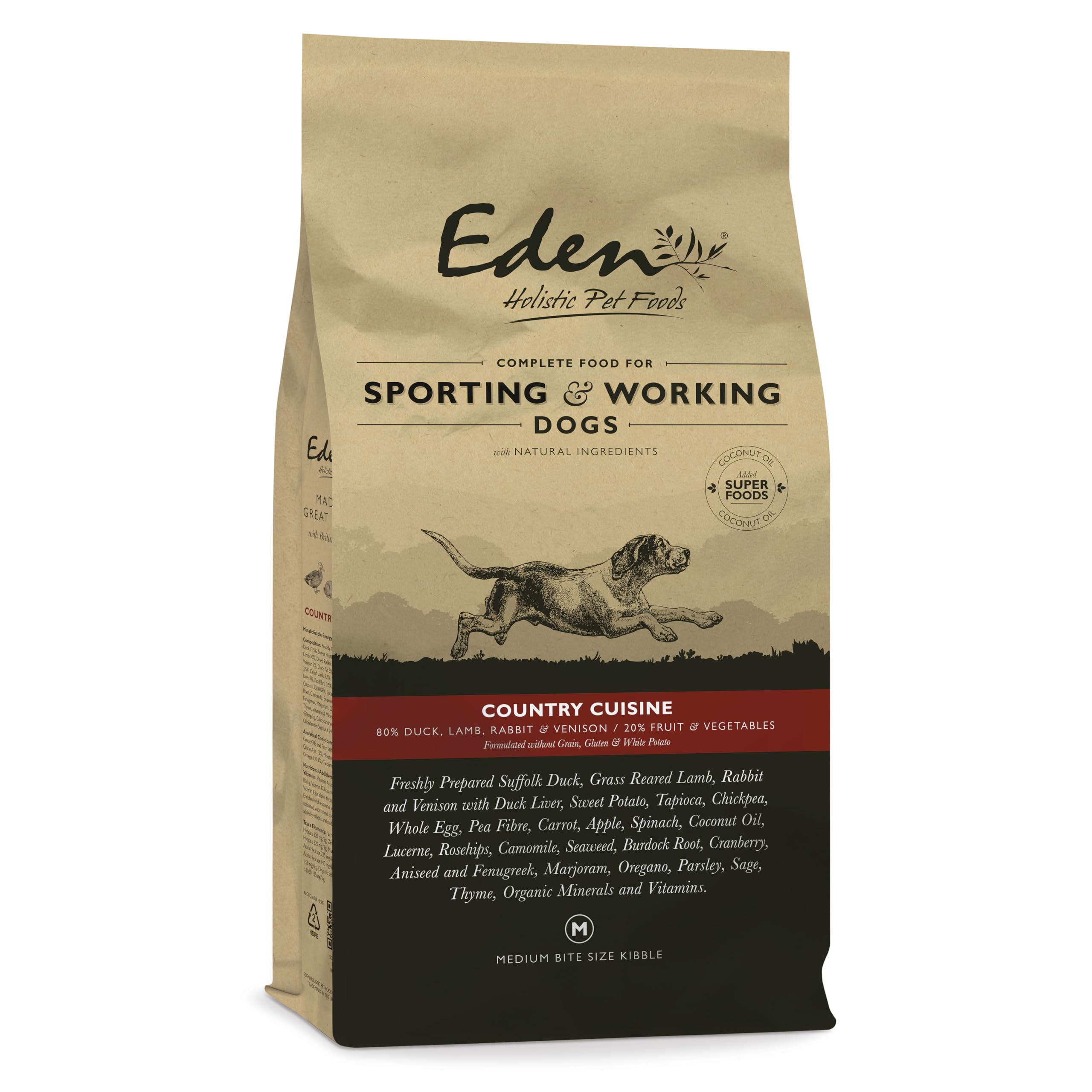 Eden Working and Sporting Dog Country Cuisine 15kg Medium Kibble Naturally Complete Premium Dry Dog Food.