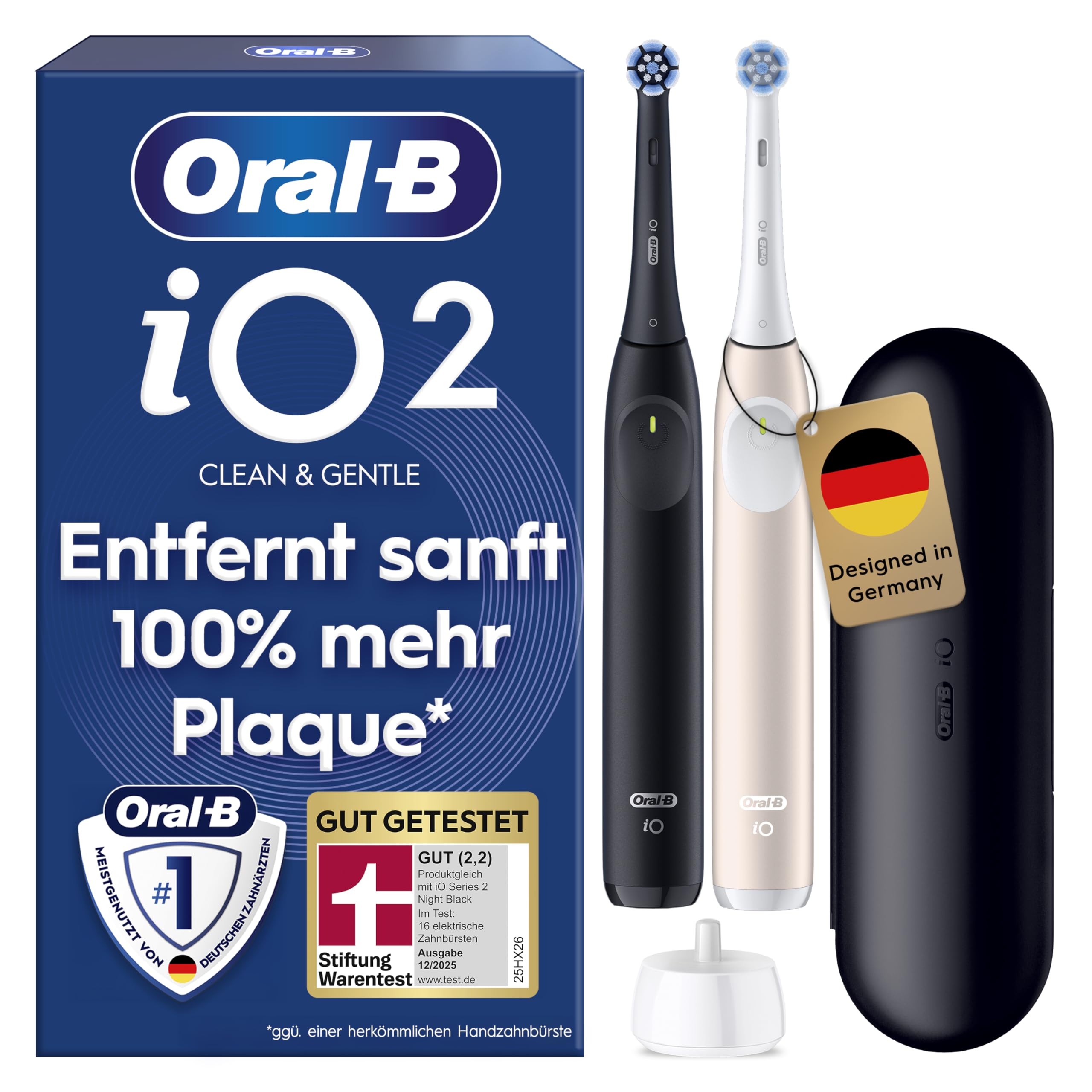 Oral-B iO Series 2 Elektrische Zahnbürste — Doppelpack — Electric Toothbrush, Inkl. 2 Aufsteckbürsten — 3 Putzmodi für Zahnpflege, GUT GETESTET (2,2) von STIFTUNG WARENTEST — Schwarz/Rosa